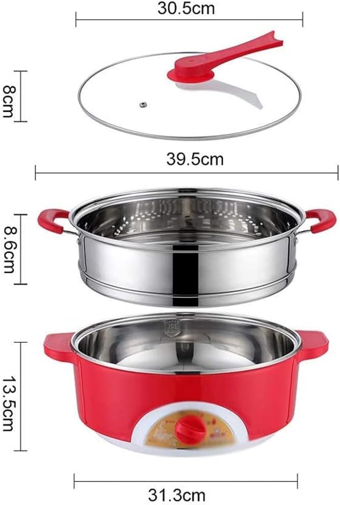 Multi-Function Electric Food Steamer, 3-Layer Stainless Steel Steamer with Glass Lid Silicone Handle for Cooking Food Warmer (Purple)