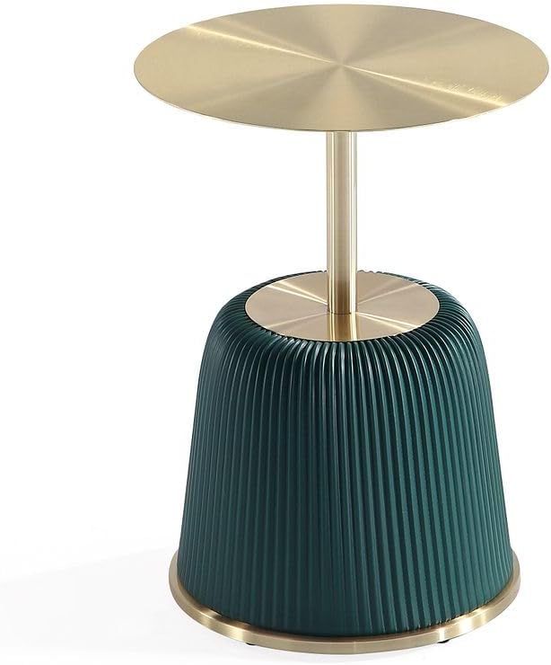 Manhattan Comfort Anderson Modern 15.75' Round End Tables 1.0 - Elegant Leatherette Upholstered Base with Pleated Design & Gold Steel Tabletop, Fully Assembled Accent Furniture, Set of 1, Green