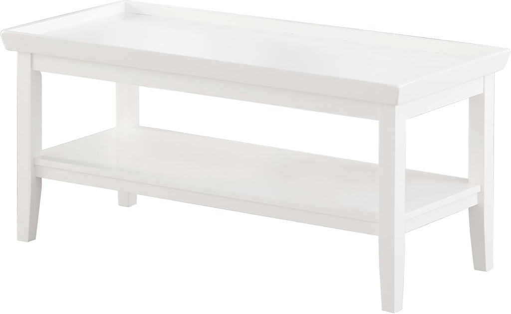 Convenience Concepts Ledgewood Coffee Table 42' - Modern Center Room Accent with Storage Shelf for Transitional, Traditional Living & Family Room, White