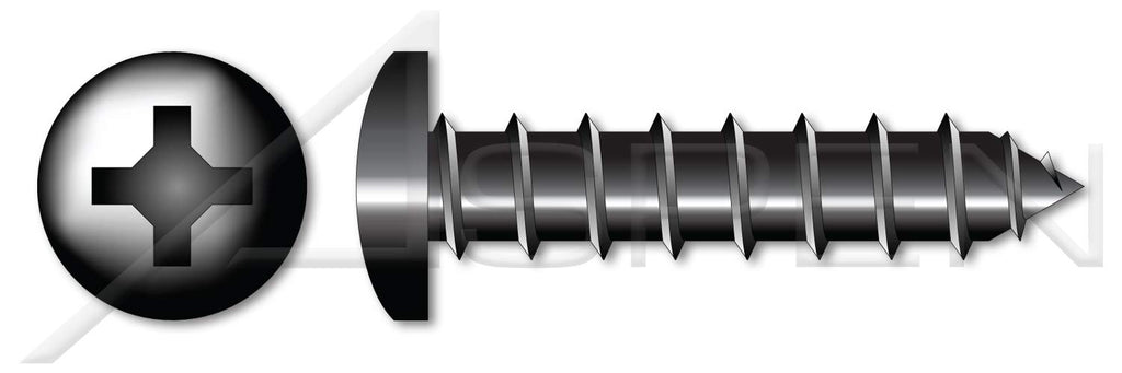 (1000 pcs) #10 X 2, Self-Tapping Sheet Metal Screws, Type A, Pan Phillips Drive, 18-8 Stainless Steel, Black Oxide