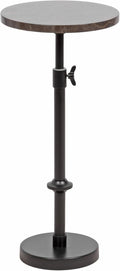 Kate and Laurel Engles Traditional Adjustable-Height Pedestal Drink Table, 10 x 10 x 30, Dark Emperador Marble and Black, Round Metal Mini Table for Indoor Plant Stand with Authentic Stone Tabletop