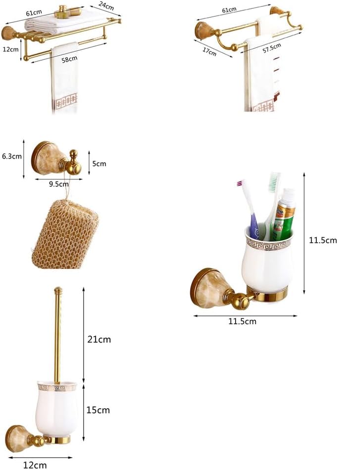 Bathroom Hardware Set,Towel Rack Set,Brass Bathroom Accessories Set,Gold Marble Decorate Bath Towel Rack Wall Mounted Elegant Hotel Metal Towel Rack,5 Piece Set a