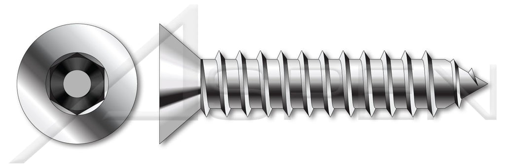 (100 pcs) #10 X 2, Self-Tapping Sheet Metal Screws, Flat Countersunk Head Tamper-Resistant Hex Socket Pin Drive, Type AB, Stainless Steel, Includes Driver Bit