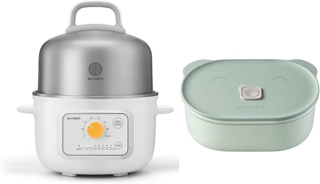 BUYDEEM G32 Electric Food Steamer 1.6QT with Ceramic Food Storage Container 17oz Cozy Greenish