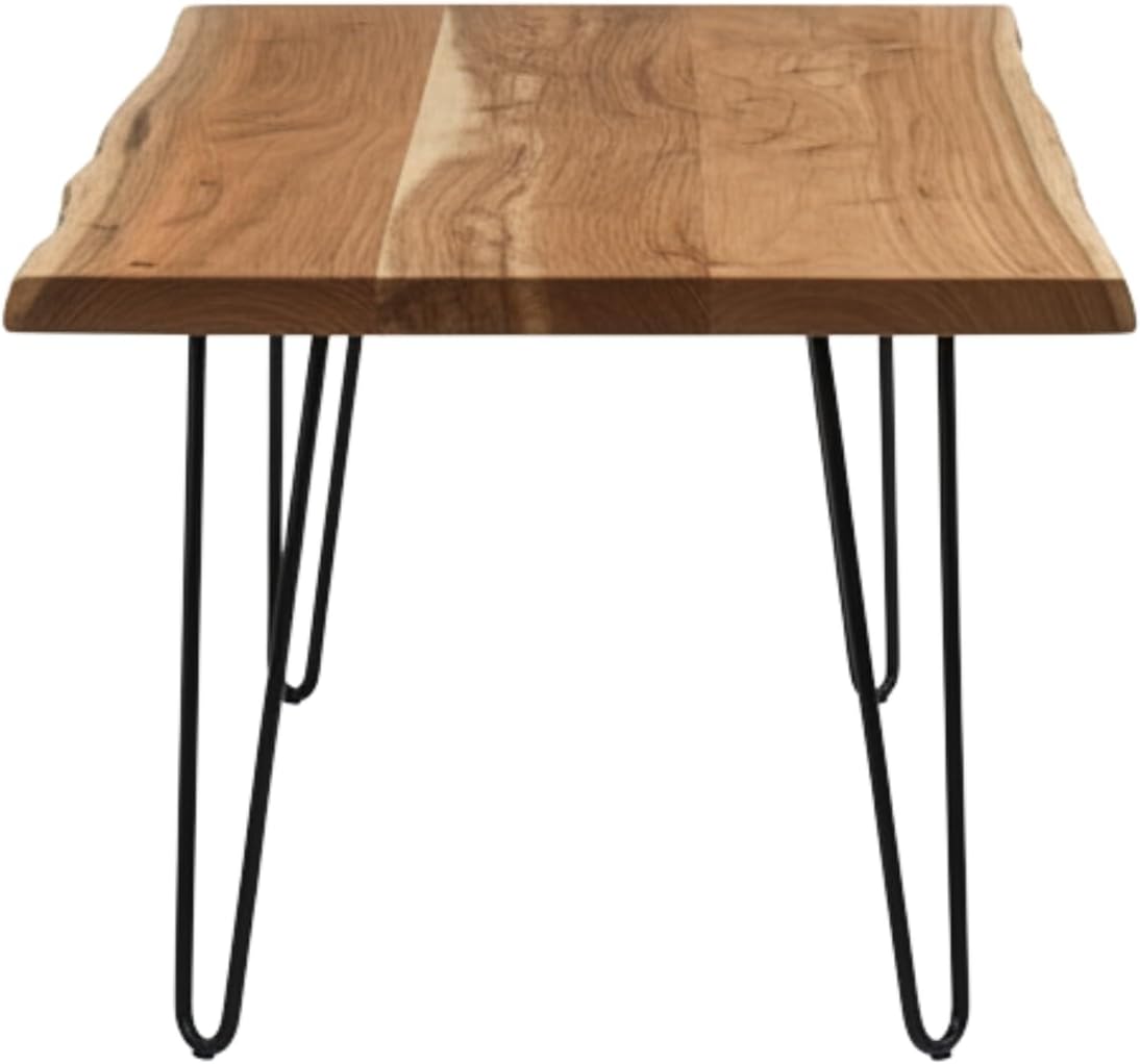 Alaterre Furniture Live Edge Wood Coffee Table with Hairpin Metal Legs – Rustic Modern Farmhouse Living Room Table with Acacia Wood Top (48 Inch)