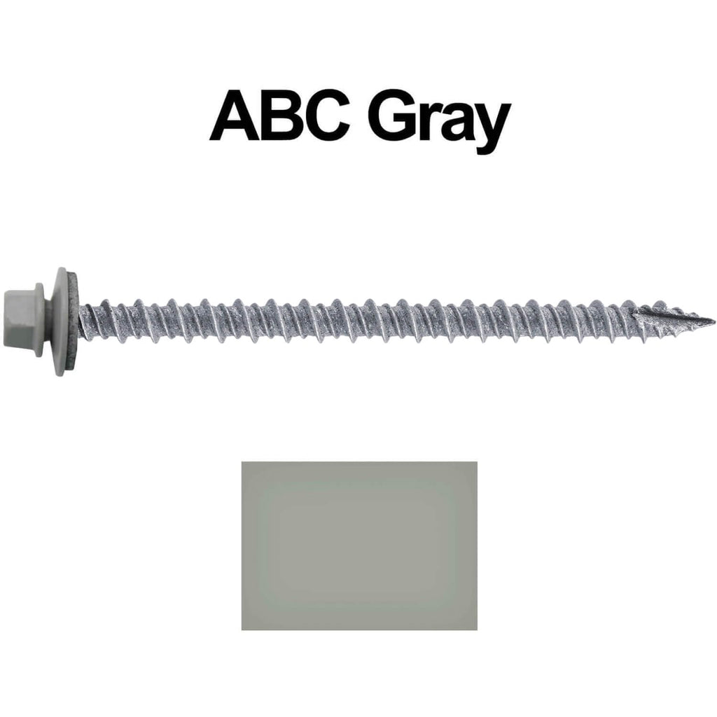 #10 Metal Roofing Screws: (750) Screws x 3' ABC Gray Hex Head Sheet Metal Roof Screw. Self Starting/Tapping Metal to Wood Sheet Metal siding Screws. EPDM Washer. for Corrugated Roofing