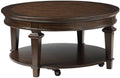 Pemberly Row 40' Round Wooden Coffee Table, Espresso Finish, Birch Veneer and MDF, Open Bottom Shelf, Casters for Easy Movement, Traditional Style Living Room Furniture