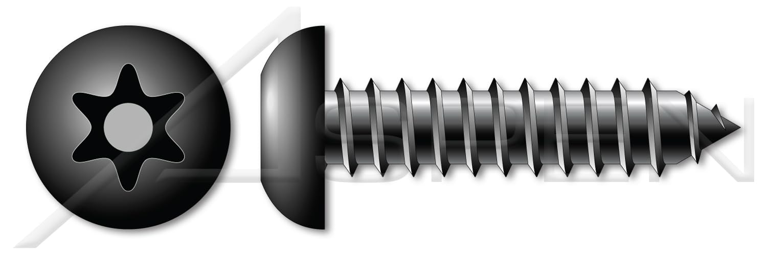 (200 pcs) #10 X 2, Self-Tapping Sheet Metal Screws, Button Head Tamper-Resistant 6Lobe Torx(r) Pin Drive, Type AB, Steel, Black Oxide, Includes Driver Bit