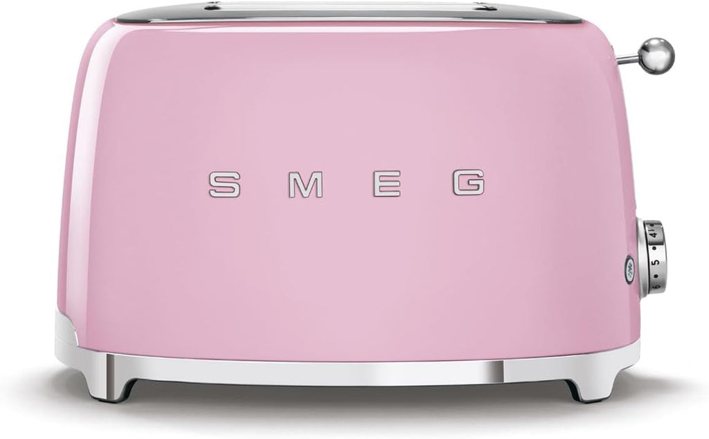 SMEG 2 Slice Toaster with 6 Presets and Defrost Function and Removable Crumb Tray TSF01PKUS, Pink