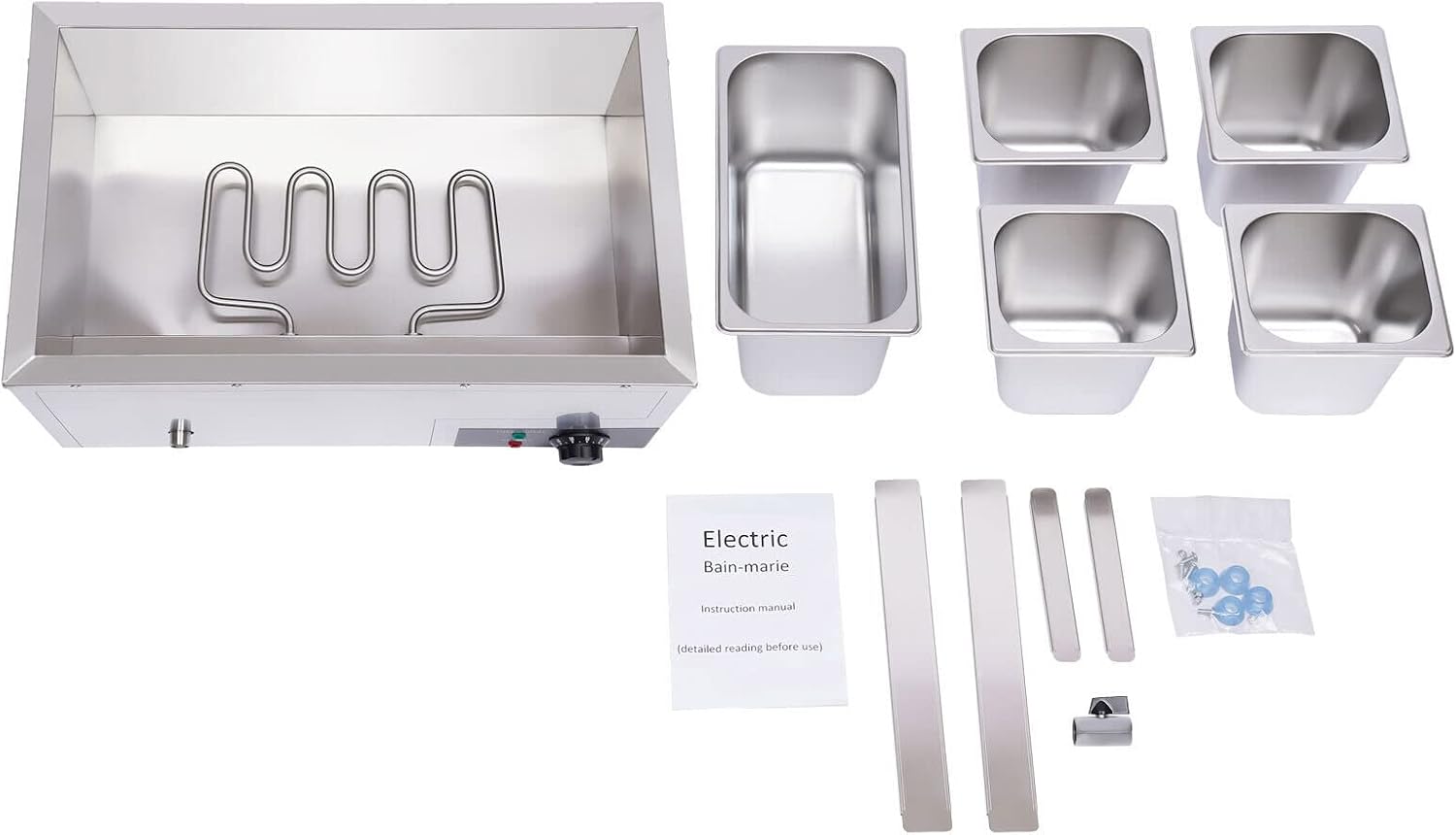 Commercial Bain Marie Food Warmer 5-Pan 600W Electric Countertop Food Warmer 20.2Qt(19L) Large Capacity Stainless Steel Steam Table for Restaurants, Snack Bars, Catering, Buffets