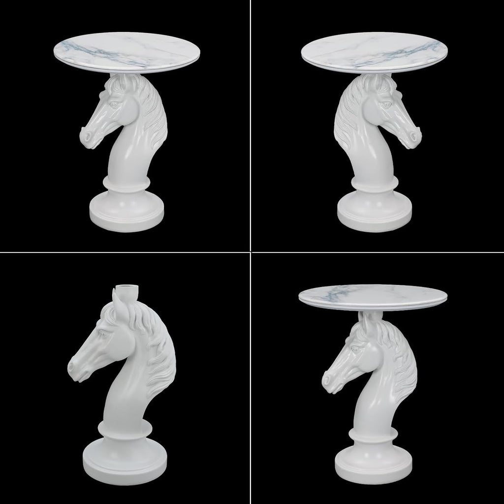 Sculptural Horse Head Side Table, Artistic Stallion End Table with Faux Marble Top, Modern Accent Table for Living Room, Unique Home Decor Gift for Housewarming, 19.69' W x 24.8' H
