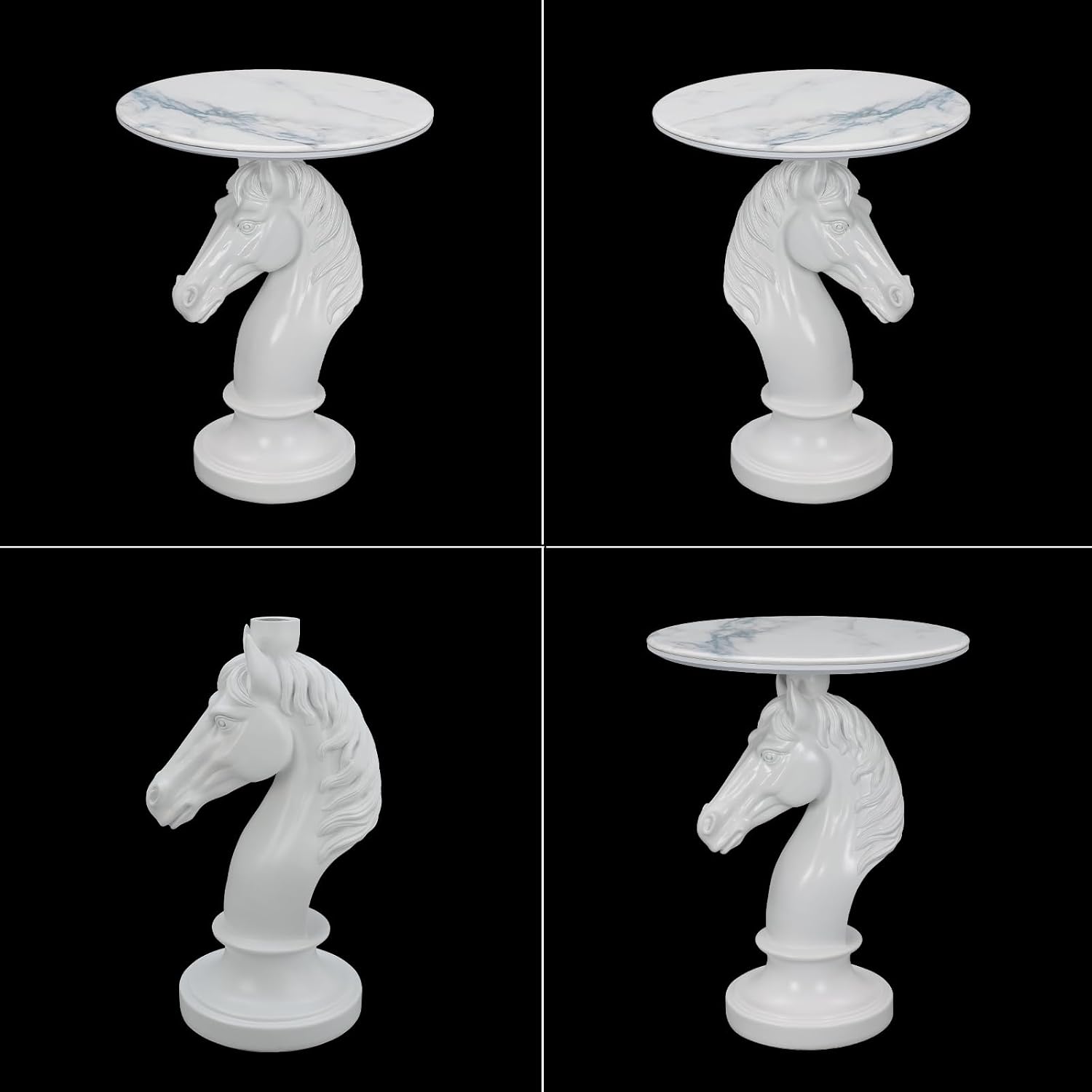 Sculptural Horse Head Side Table, Artistic Stallion End Table with Faux Marble Top, Modern Accent Table for Living Room, Unique Home Decor Gift for Housewarming, 19.69' W x 24.8' H