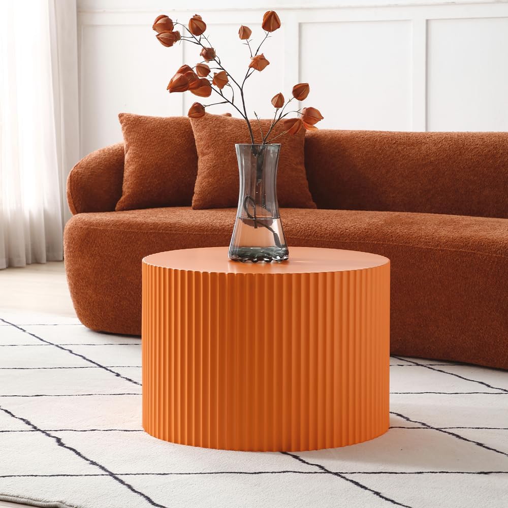 WILLIAMSPACE Nesting Coffee Table Set of 2, Matte Orange Round Wooden Coffee Tables, Modern Luxury Side Tables Accent End Table for Living Room Apartment, 23.62'*23.62'*15.75'H (Orange,Round)