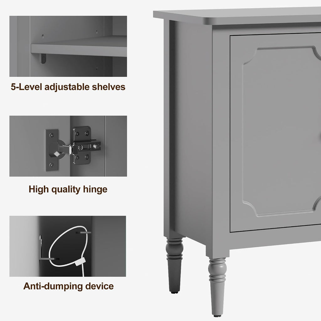 RoyalCraft Buffet Cabinet with Storage, 59' Vintage Sideboard with Adjustable Shelves, Mid Century Modern Painted Credenza Coffee Bar for Kitchen, Dining Room, Entryway, Living Room, Dove Gray
