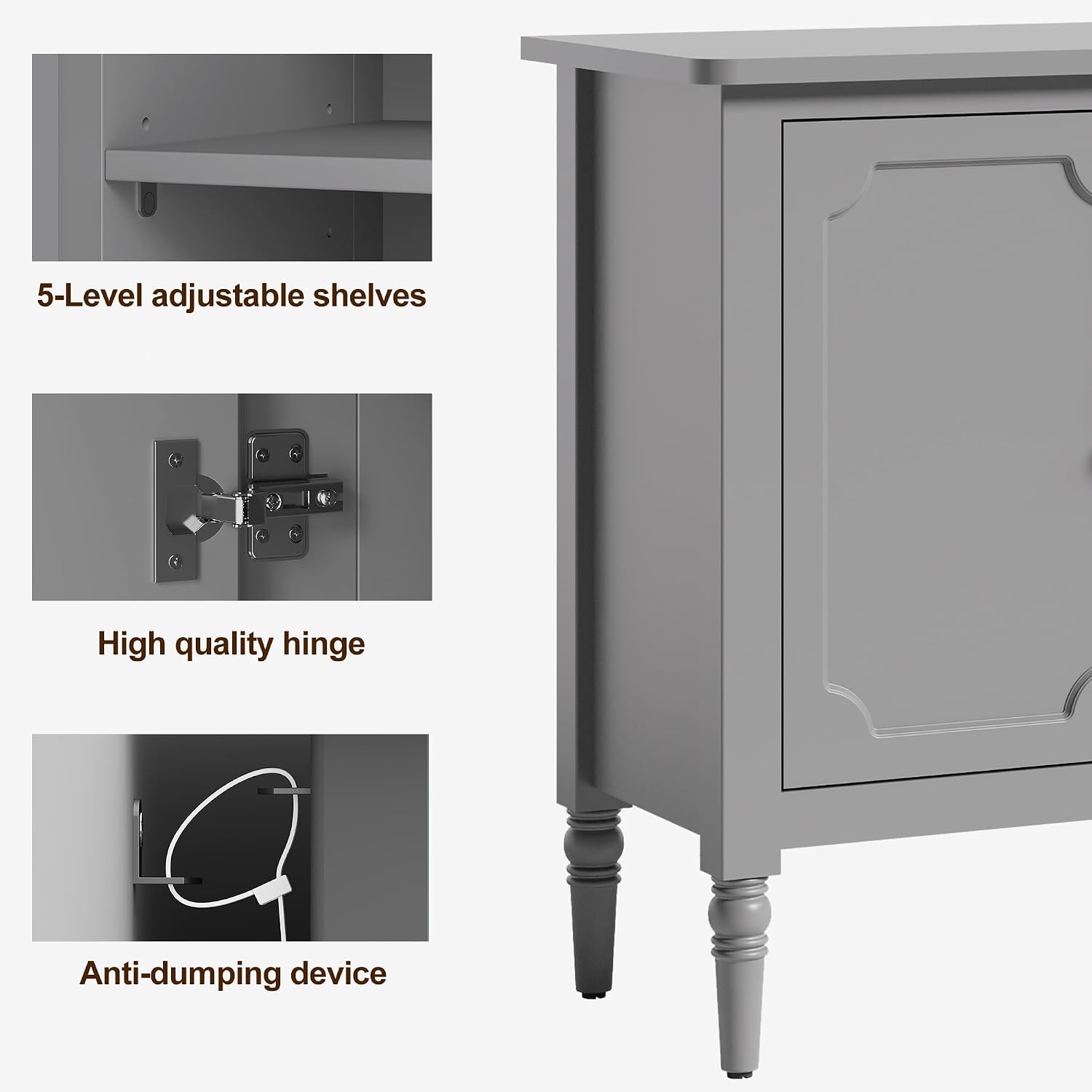 RoyalCraft Buffet Cabinet with Storage, 59' Vintage Sideboard with Adjustable Shelves, Mid Century Modern Painted Credenza Coffee Bar for Kitchen, Dining Room, Entryway, Living Room, Dove Gray