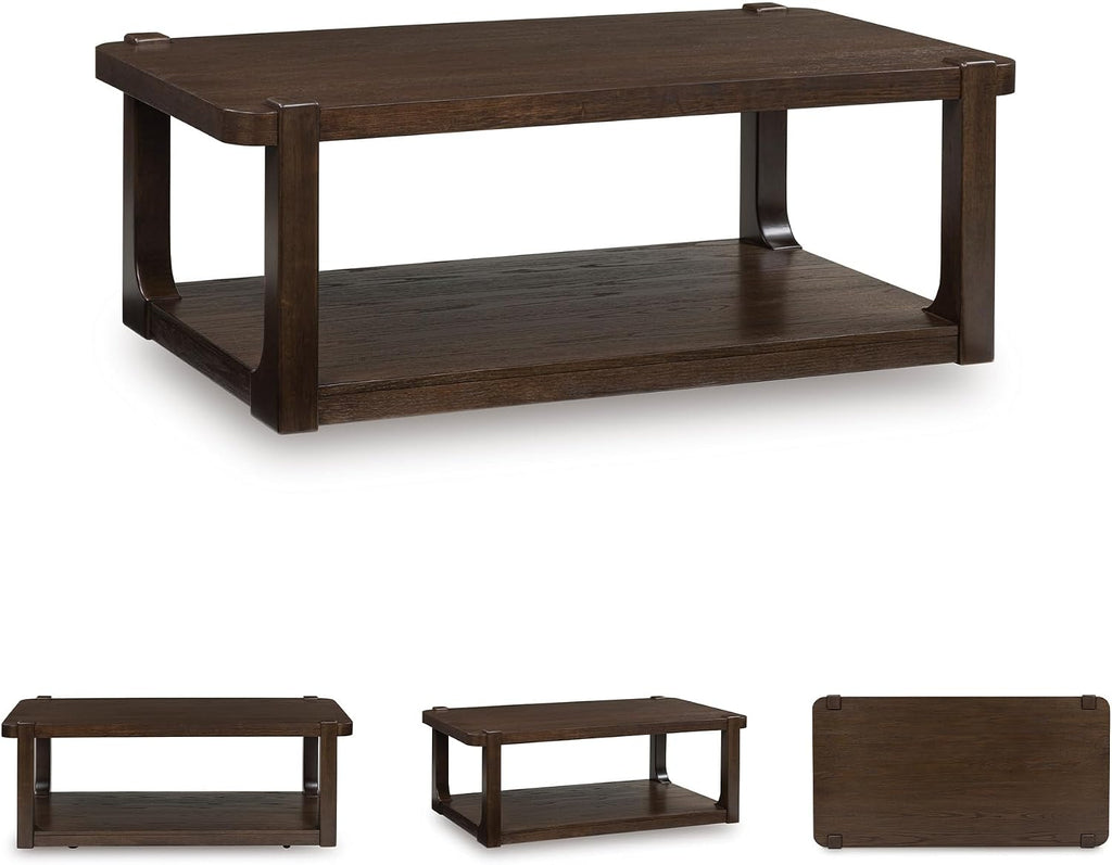 Signature Design by Ashley Breckington Contemporary Coffee Table with Lower Shelf and Casters, Dark Brown