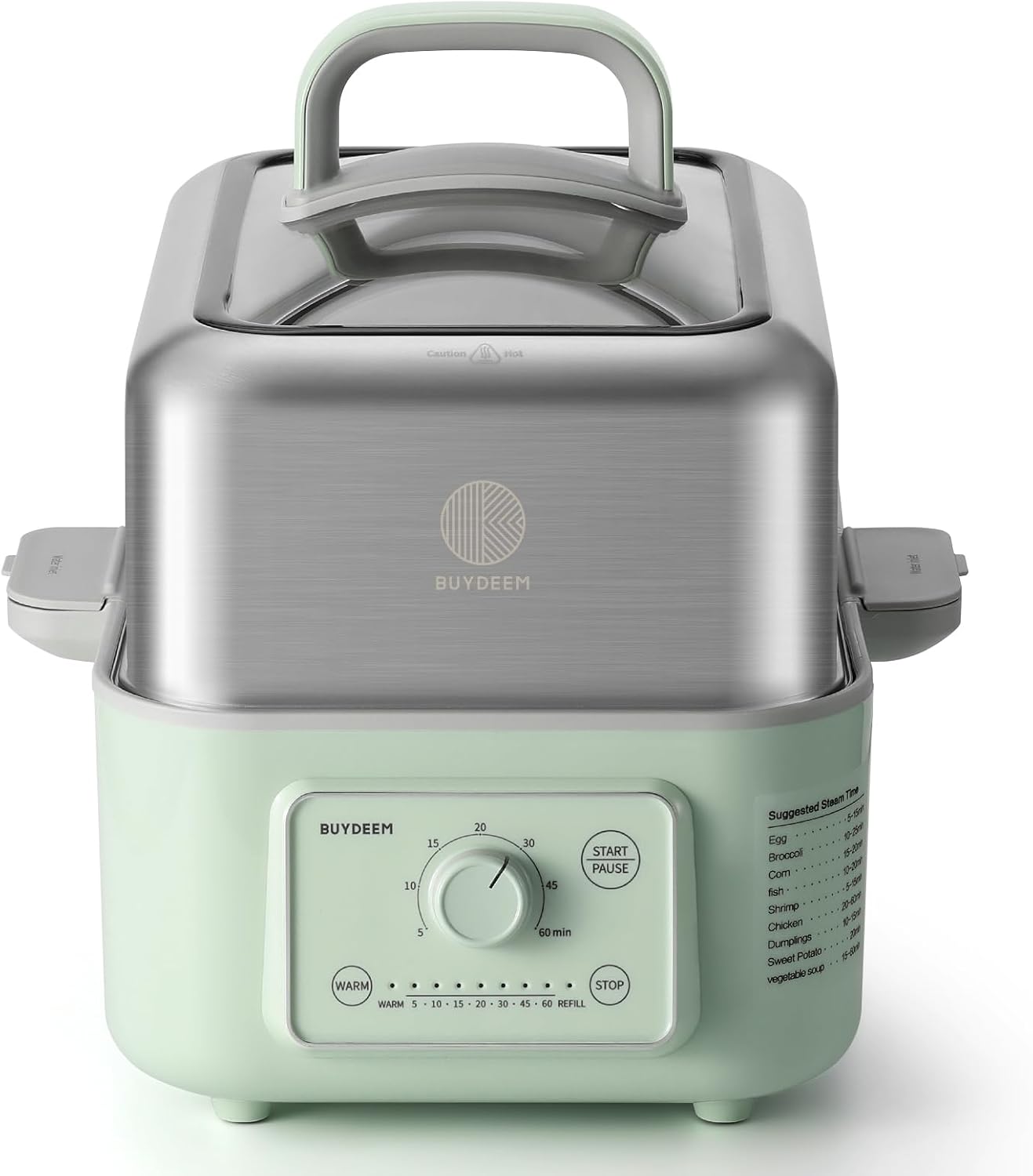 BUYDEEM G52 5.3 Quart Electric Food Steamer Bundle with Two Ceramic Food Storage Container Cozy Greenish 28 oz