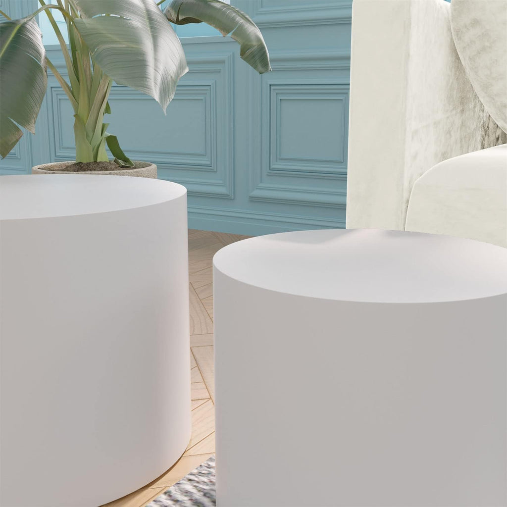 18.9' Round Nesting Coffee Table Set of 2,Wooden Circle Coffee and End Tables,Durable Accent Furniture,Modern Space-Saving Design for Small Living Room,Offices,No Assembling Needed (Matt White)