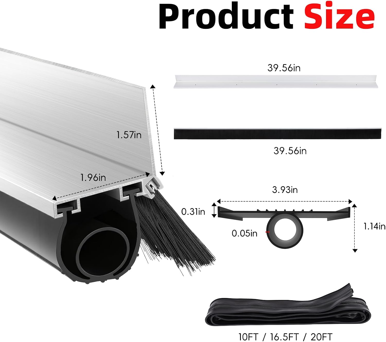 20FT Universal Garage Door Seals Kit，Heavy Duty EPDM U+O Bottom Rubber Weatherproof Seal & Brush with Pre-drilled Aluminum Track，Universal Replacement Stops Rain, Drafts & Pests