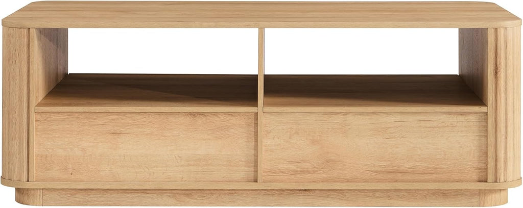 ACCOHOHO 51' Fluted Coffee Table with Storage, Large Modern Center Table with 2 Drawers, Rectangle Wood Coffee Table for Living Room,Natural Oak