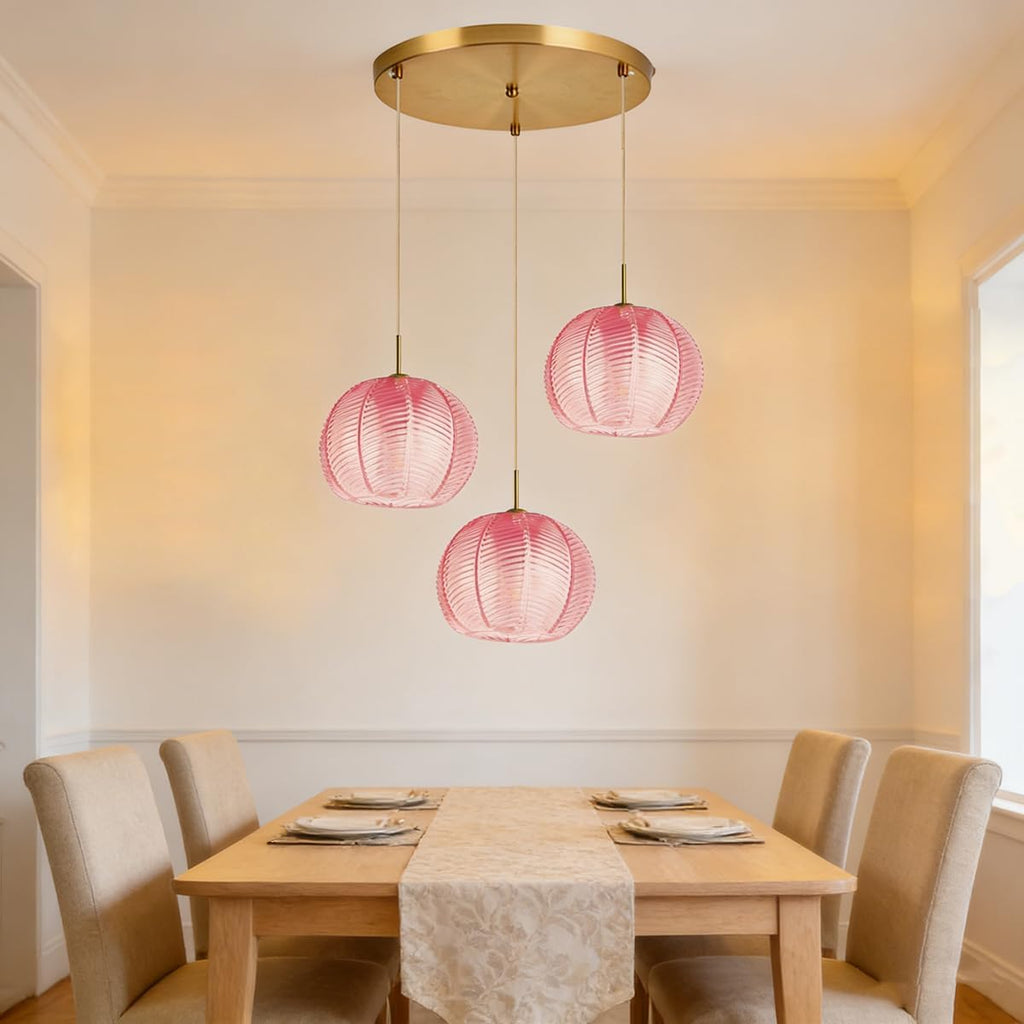 Cluster Chandelier 3-Lights Gold Pink Pendant Light Fixtures Glass Globe Chandeliers Dining Room Classic Glass Ball 8.6' Shade Adjustable Height Mid Century Modern Chandelier