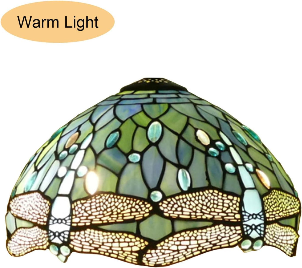 12 Inch Dragonfly Stained Glass Lamp Shade, Tiffany Style Lampshades Replacement, Handmade Vintage Lamp Cover Accessories Only for Table lamp Pendant Light Ceiling Fixture,Blue