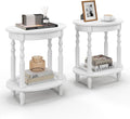 Giantex Oval End Tables Set of 2, 2-Tier Side Tables with Storage Shelf & Solid Wood Legs, Modern Living Room Accent Table, Wood Nightstand for Bedroom, Small Space, 20.5'L x 15.5'D x 24.5'H, White