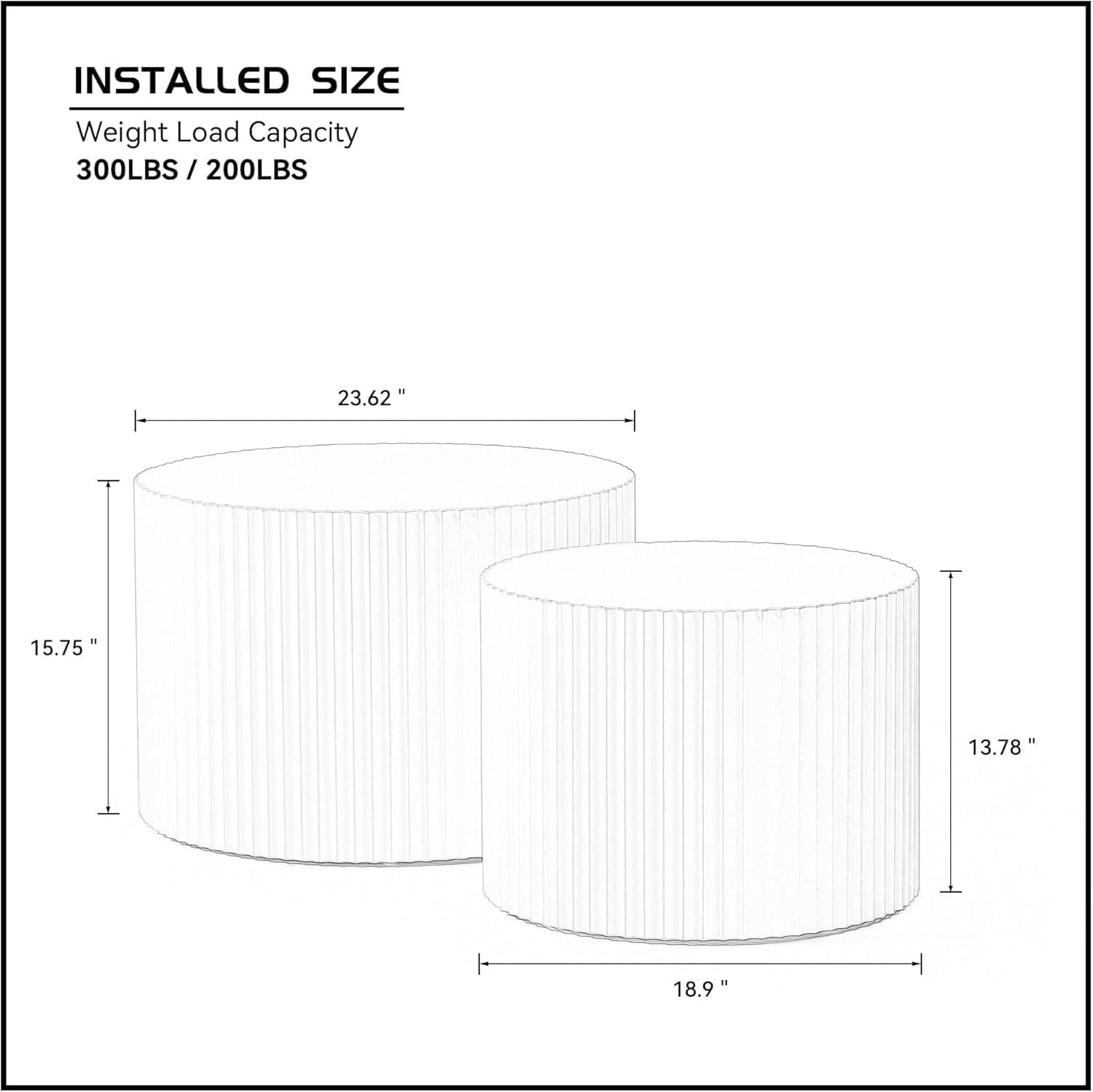 Nesting Coffee Table Set of 2, 23.6' Round MDF Nesting Tables with Roman Column Design, Modern Handcrafted Wooden Drum Accent Tables for Living Room, No Assembly Required - White