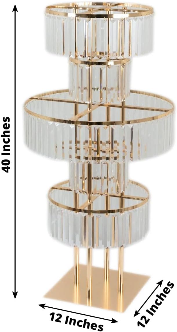 Efavormart 5-Tier Crystal Pendant Table Centerpiece Chandelier, Round Gold Metal Flower Stand – 40' Tall Wedding Pedestal Vase