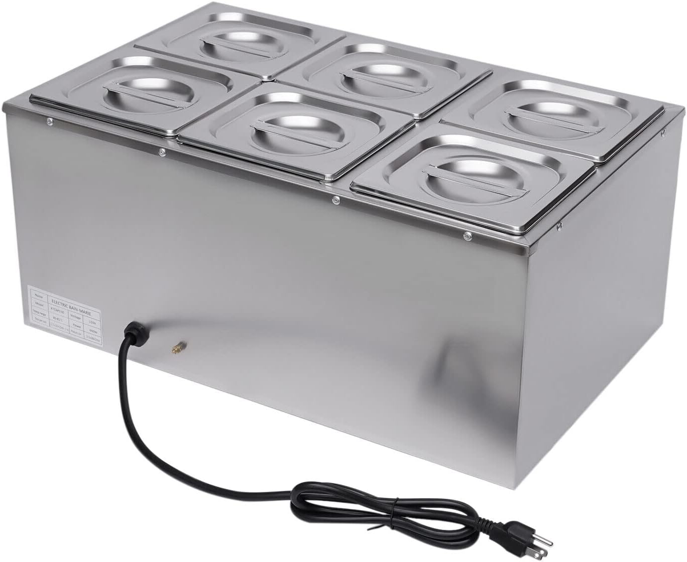 Countertop Steam Table Food Warmer Stainless Steel Commercial Buffet Warmer 6-Pan 600W Portable Electric Food Warmer Steam Table 19.2Qt(18L) for Restaurants, Catering, Buffets