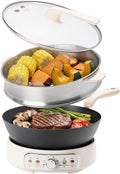 Joydeem 5Qt Electric Skillet, Pure Iron Nonstick Frying Pan with Glass Lid & Steamer Rack, 1600W 3-Level Heat Control, Removable Pot, Family-Sized Cooker for Boil Steam Sauté, 11.81inch