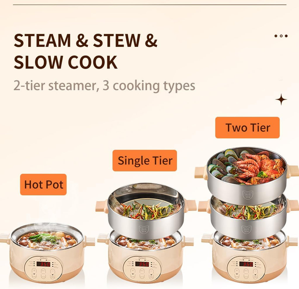 Joydeem Electric Food Steamer for Cooking, 2-Tier Stainless Steel Vegetable & Food Steamers, 15L/15.9 qt Large Capacity, JD-DZG15B