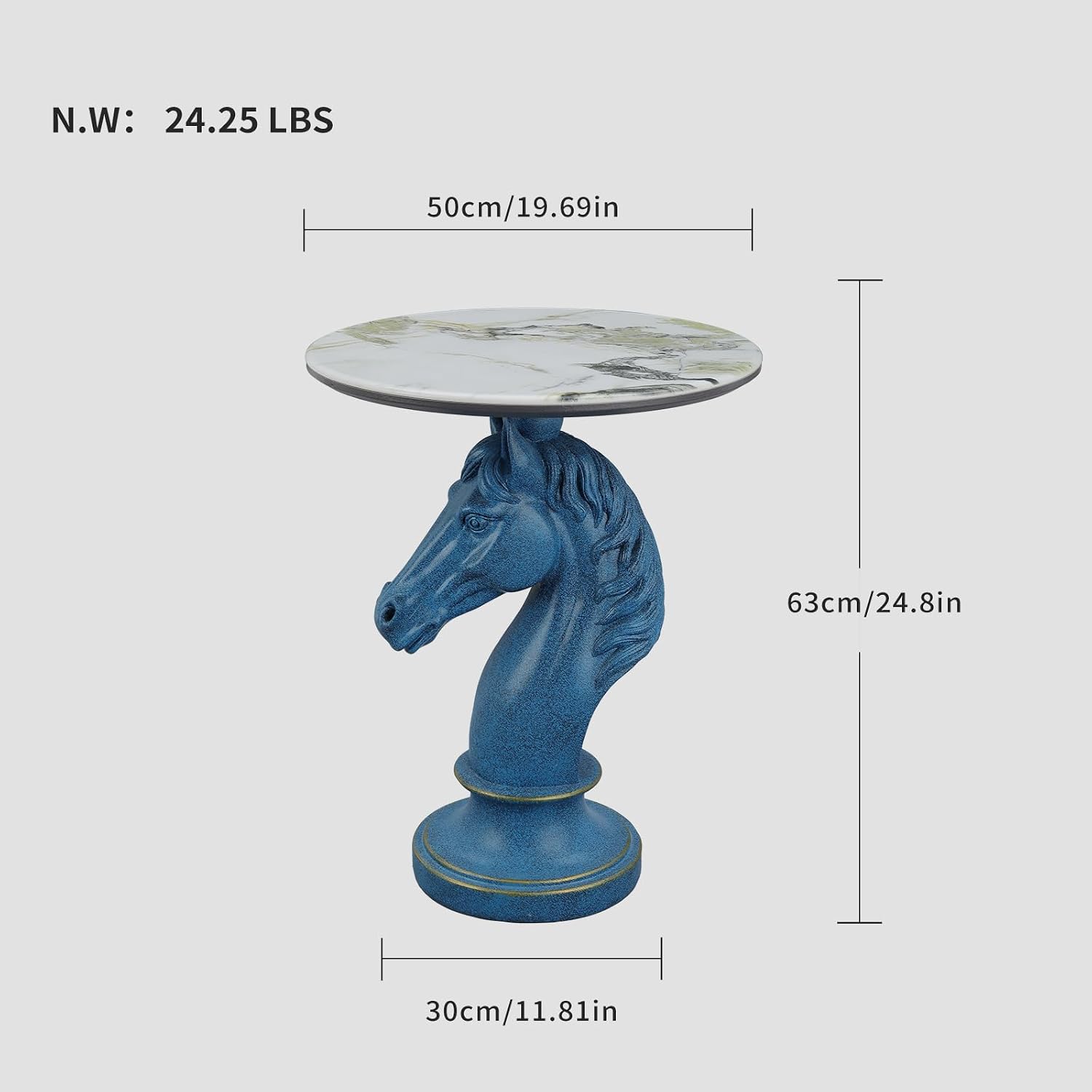 Sculptural Horse Head Side Table, Artistic End Table with Faux Marble Top, Modern Accent Table for Living Room, Unique Home Decor Gift for Housewarming, 19.69' W x 24.8' H