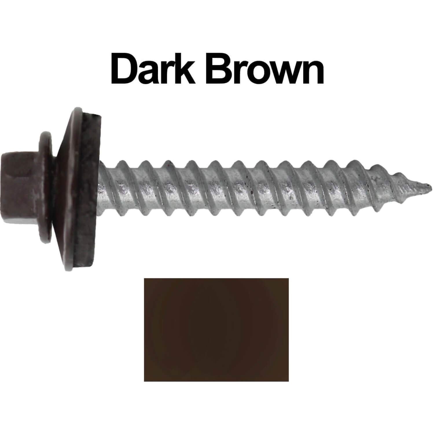 Metal Roofing Screw: (250) 12 x 1-1/2' DARK BROWN Hex ReGrip Sheet Metal Roof Screw. Sharp Point metal to wood siding screws. 5/8' EPDM washer.