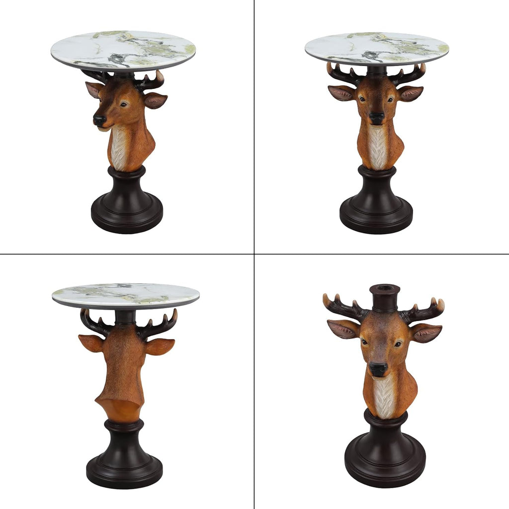 Deer Head Sculptural Accent Table for Living Room & Entryway, 19.69' D x 25.59' H, Resin Animal End Table, Waterproof Outdoor Decor, Unique Gift for Housewarming