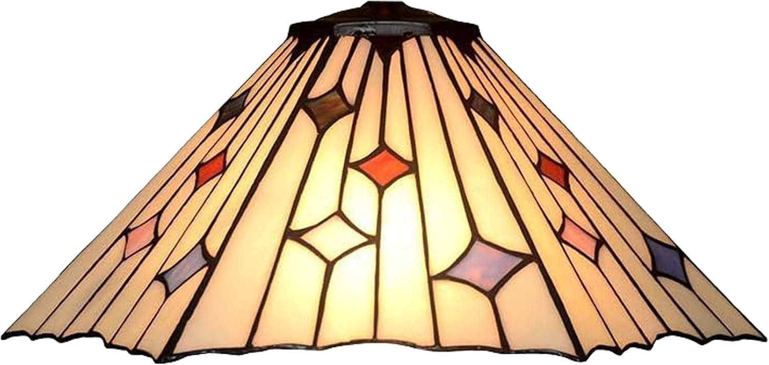 16 Inch White Mission Lamp Shade Replacement Only Tiffany Style Handmade Stained Glass Lampshades, Blue Red Pink Star Hexagon Light Cover Accessories for Table Lamp Pendant Light Floor Lamp