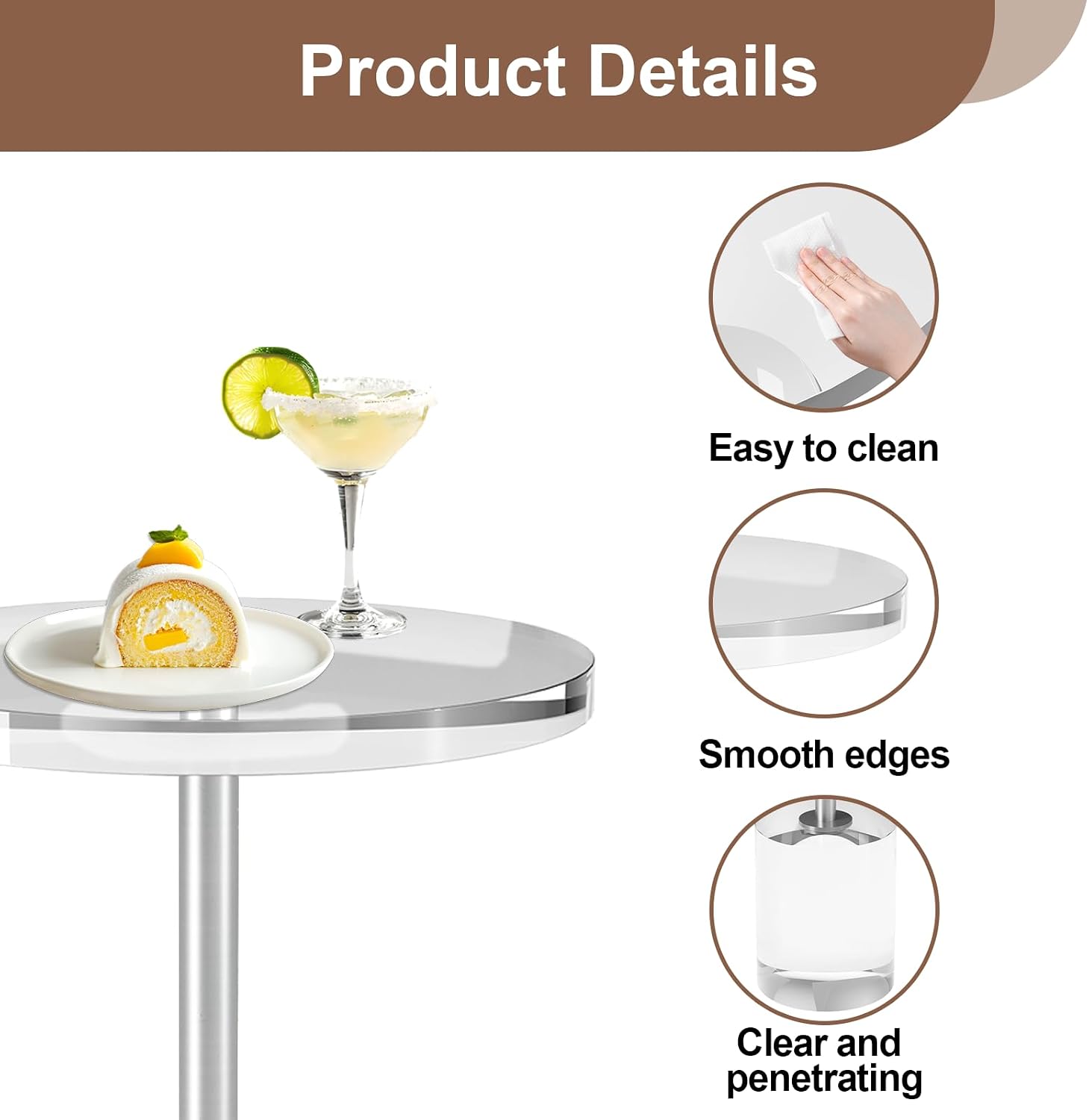 Acrylic End Table, Modern Minimalist Acrylic Side Tables, Clear Side Table for Living Room, Bedroom, Office, Drink Table (12' D x 12' W x 21' H, Silver)