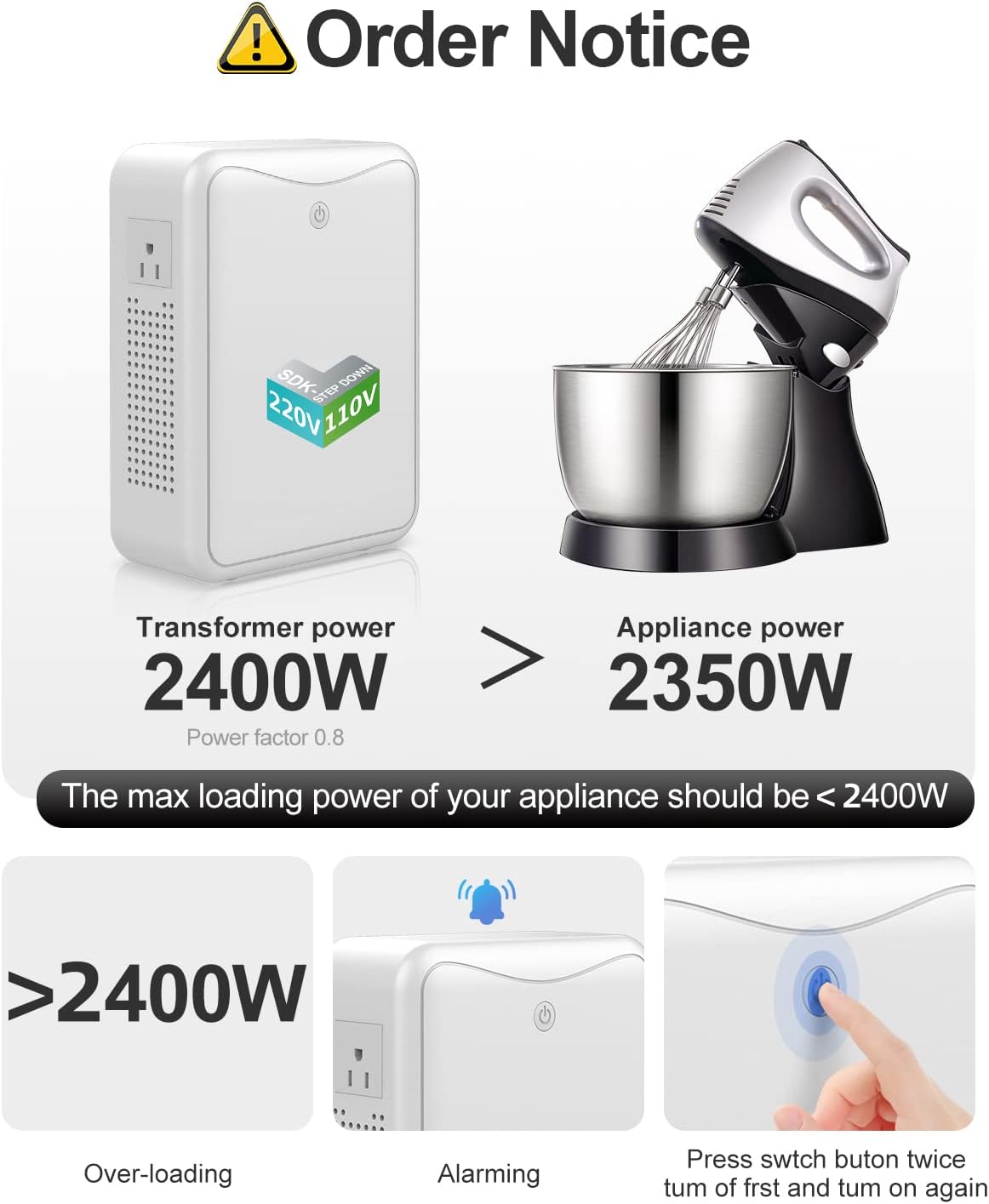 Voltage Converters 220v to 110v Step Down Transformer 3000w, No Noise, Suit for Air Fryer, Coffee Maker,for US Appliance Used in Europe，Using US and Japan Appliance in Asia or Europe