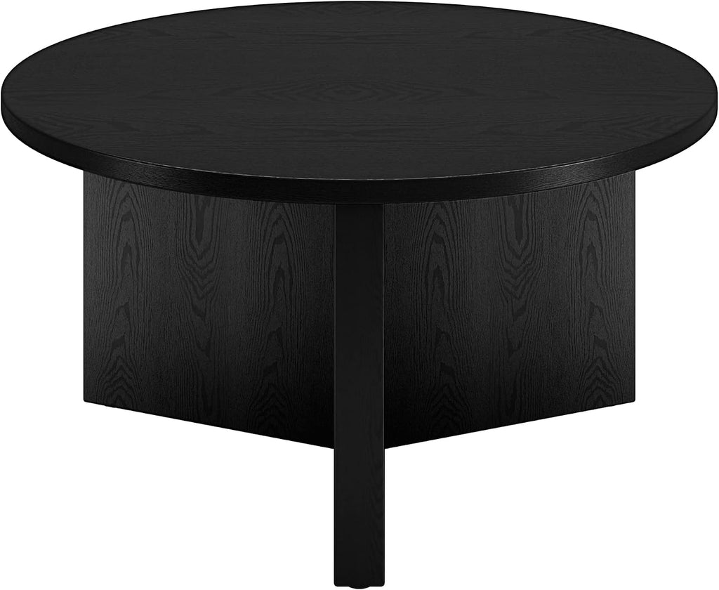 Henn&Hart 32' Round Wood Pedestal Coffee Table for Living Room, Family Room, Office, or Apartment, Natural Black