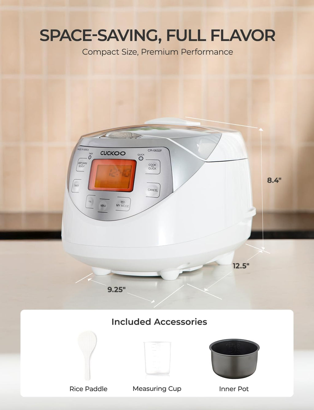 CUCKOO Micom Rice Cooker 6 Cup Uncooked / 12 Cup Cooked, Korean Fuzzy Logic Rice Cooker with Delay Timer & Keep Warm Setting, Versatile Food Steamer with Non-Stick Inner Pot, Silver (CR-0632F)