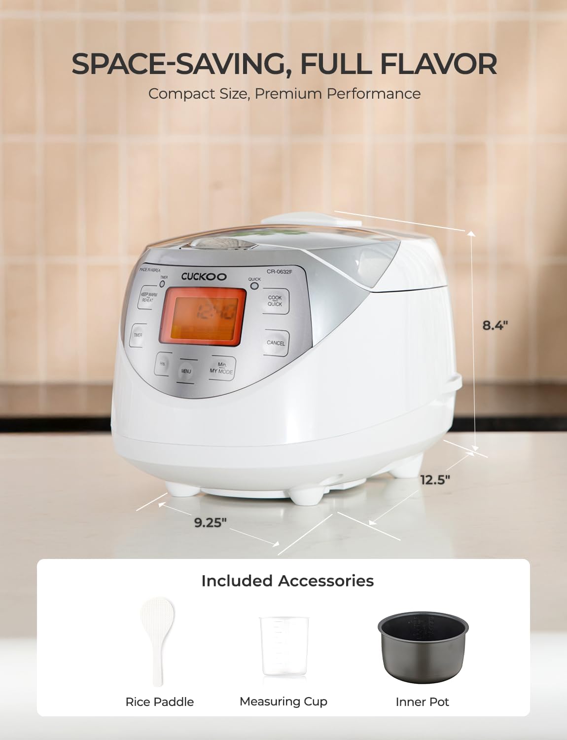 CUCKOO Micom Rice Cooker 6 Cup Uncooked / 12 Cup Cooked, Korean Fuzzy Logic Rice Cooker with Delay Timer & Keep Warm Setting, Versatile Food Steamer with Non-Stick Inner Pot, Silver (CR-0632F)