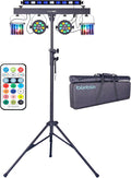 DJ Lights with Stand, 5 in 1 Party Lights DJ Disco Light for Parties Indoor, Sound Activated Mobile Stage Lighting System with DMX& Remote Control, Disco Ball Stage LED Par Light with Bag for Bar Gig