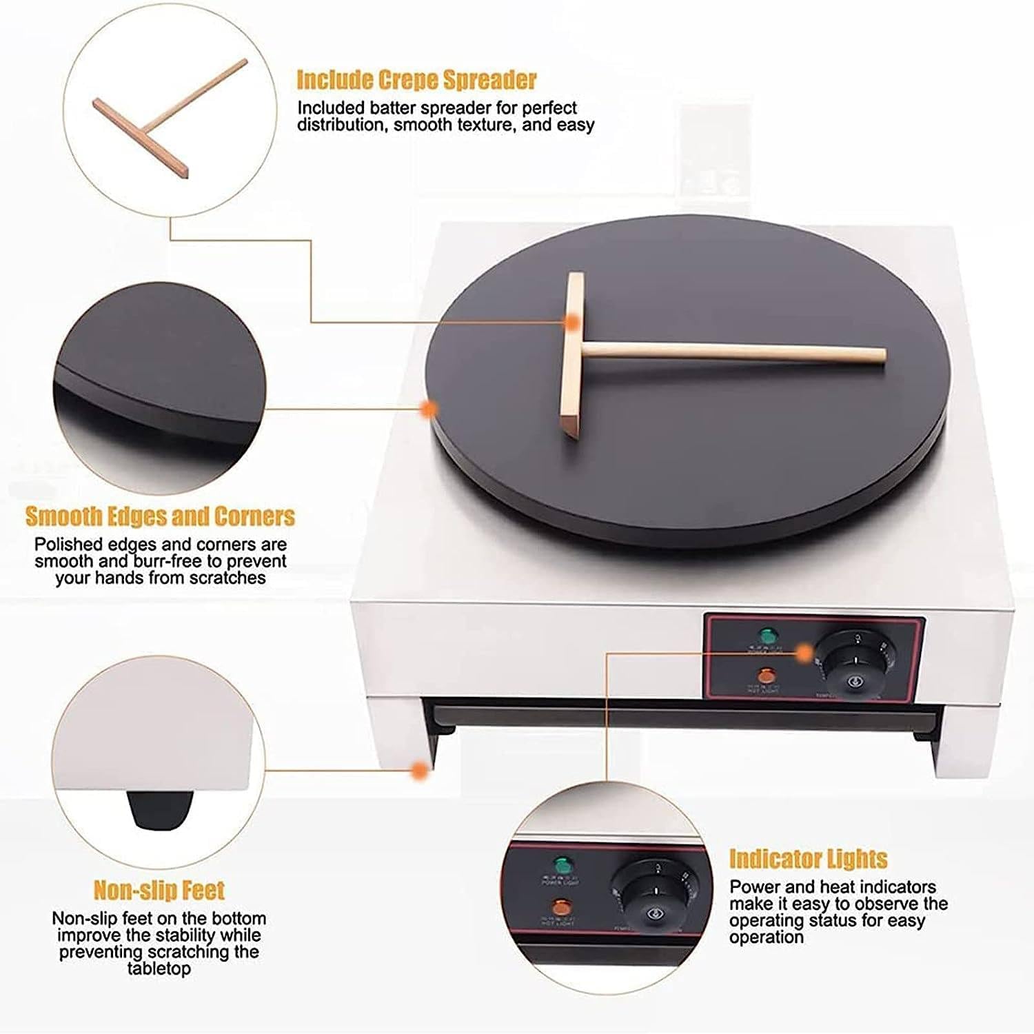 Commercial Crepe Maker Frying Pan, Electric Pancake Maker, Non-stick Electric Baking Pan Single Heating Plate, Adjustable Temperature, Suitable for Corn Tortillas ()