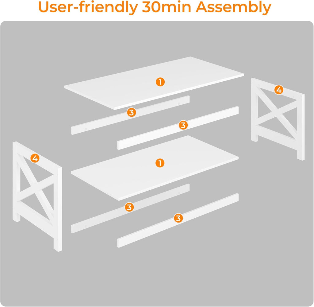 Yaheetech 3 Piece Living Room Wood Table Set, X-Design Coffee Table with Shelf & 2 x 3-Tier End Side Tables Storage Cabinet for Living Room, Accent Furniture, White