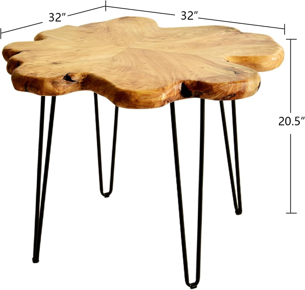 WELLAND Live Edge Cedar Coffee Table 32' W x 32' D x 20.5' H Rustic Round Table for Living Room, Patio, Bedroom, Home Office