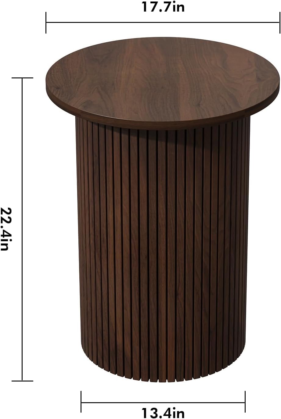 Wnutrees Round Fluted End Table, Small Accent Pedestal Side Table, Wood Fluted Nightstand Bedside Table for Living Room, Bedroom, Handcrafted Finish, Brown, 2Pack
