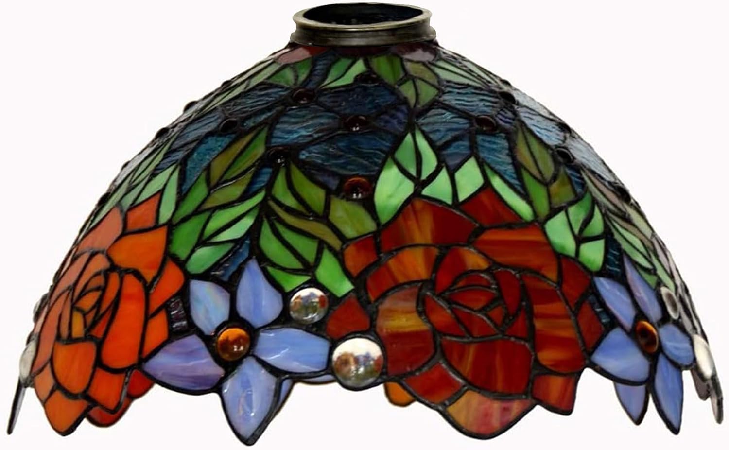 14' Tulip Rose Lamp Shade Replacement Only Tiffany Stained Glass Lampshades, Vintage Handmade Red Blue Pink Orange Flower Green Leaves Light Cover Accessories Table Lamp Floor Lamp,Rose