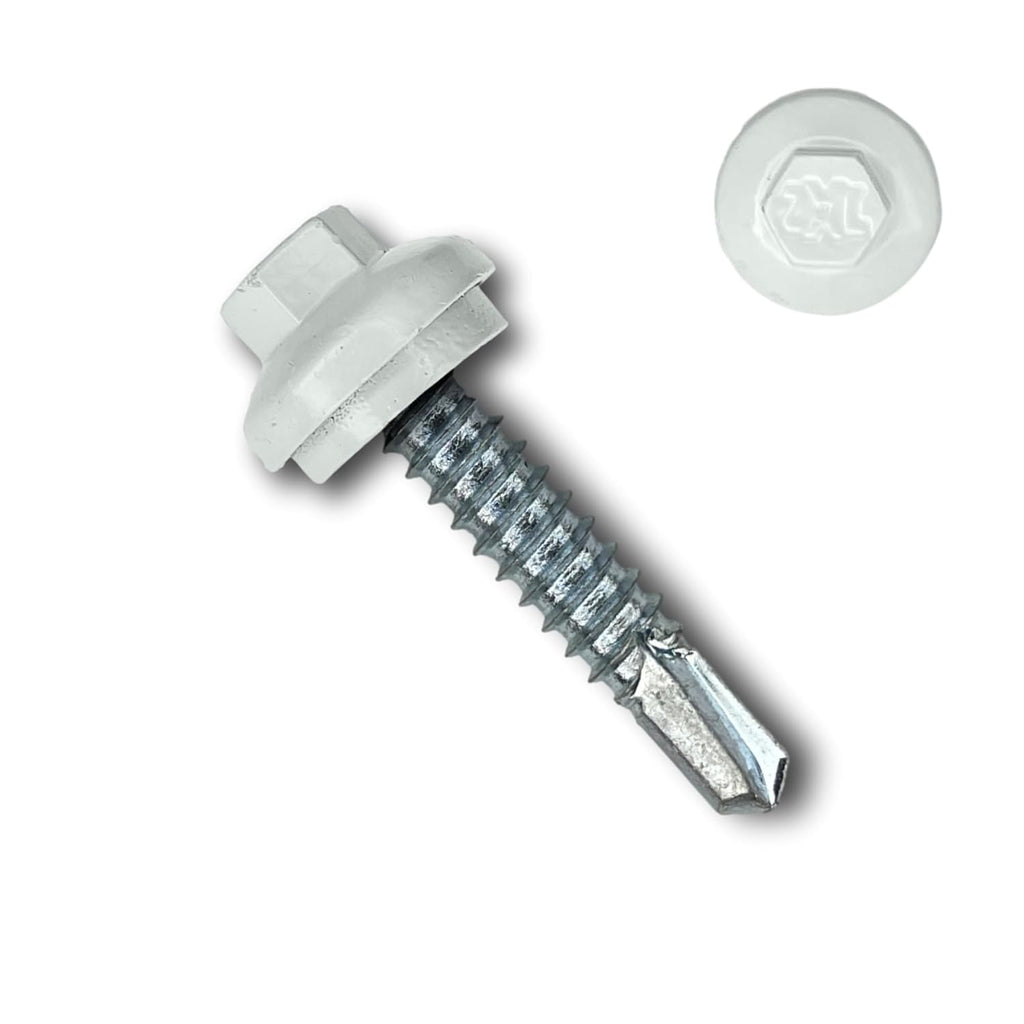 EAGLE 1 Long-Life Metal Roofing Screws: #14 x 1.25 Dome Cap Metal Building Screws (250-Count), Self-Drilling Tip, EPDM Washer, Multiple Colors/Includes 5/16' Magnetic Hex Bit Driver (White, 250)
