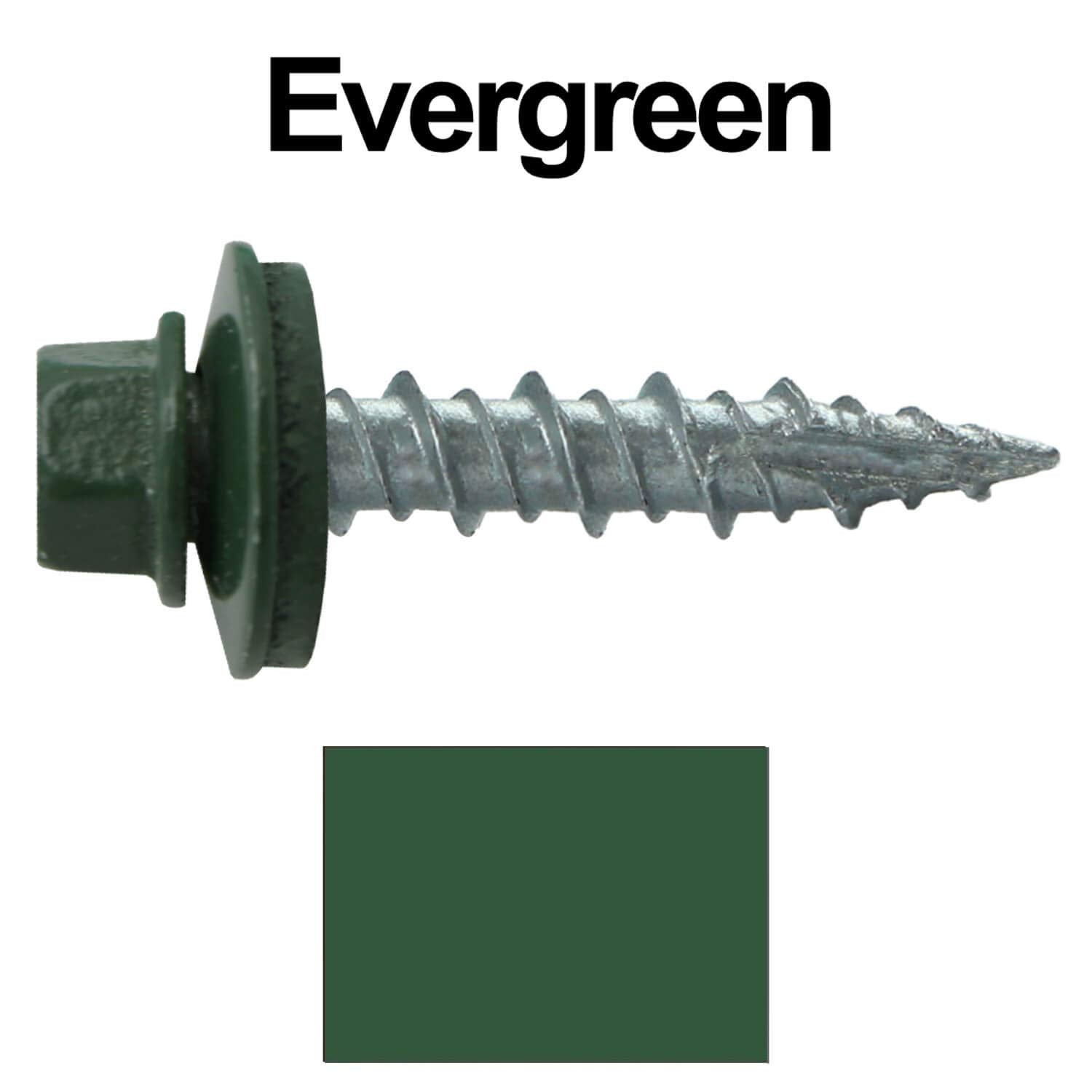 10 x 1 Evergreen Metal Roofing Screws - Hex Washer Head- Self-Starting/Tapping - EPDM Washer. 4 X 250 Bags - 1,000 Screws