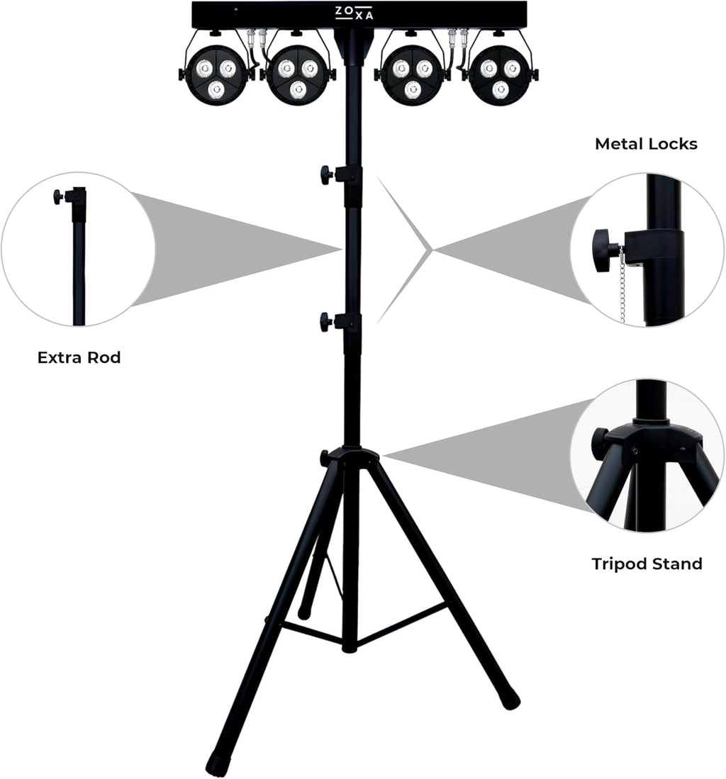 DJ Lights and Stage Lights with Stand | LED Par Gigbar with DMX, Sound-Activated Strobe Light for Parties | DJ Lighting Package, Heavy Duty Light Stand, Uplights for Events